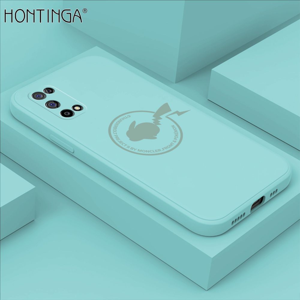 Hontinga for Realme 7 5G Case Cartoon Pikachu Pokemon Phone Case Liquid Silicone Casing Full Cover Camera Shockproof Protective Case