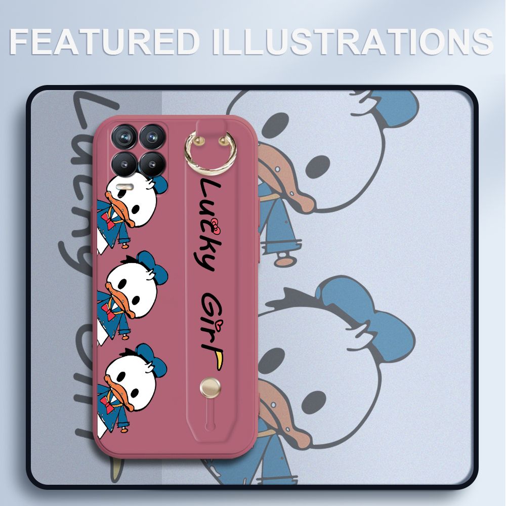 UCUC for Realme 8 Wrist Strap Case Creative Cartoon Three Ducks Cover Ultra Thin Anti Fall Liquid Silicone Phone Case