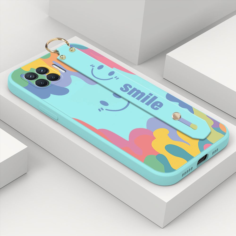 ZeroQiQi for OPPO A93 2020 Wrist Strap Case Soft Candy Color Splash Ink Cover Trend Square Printed Pattern Liquid Silicone Phone Case
