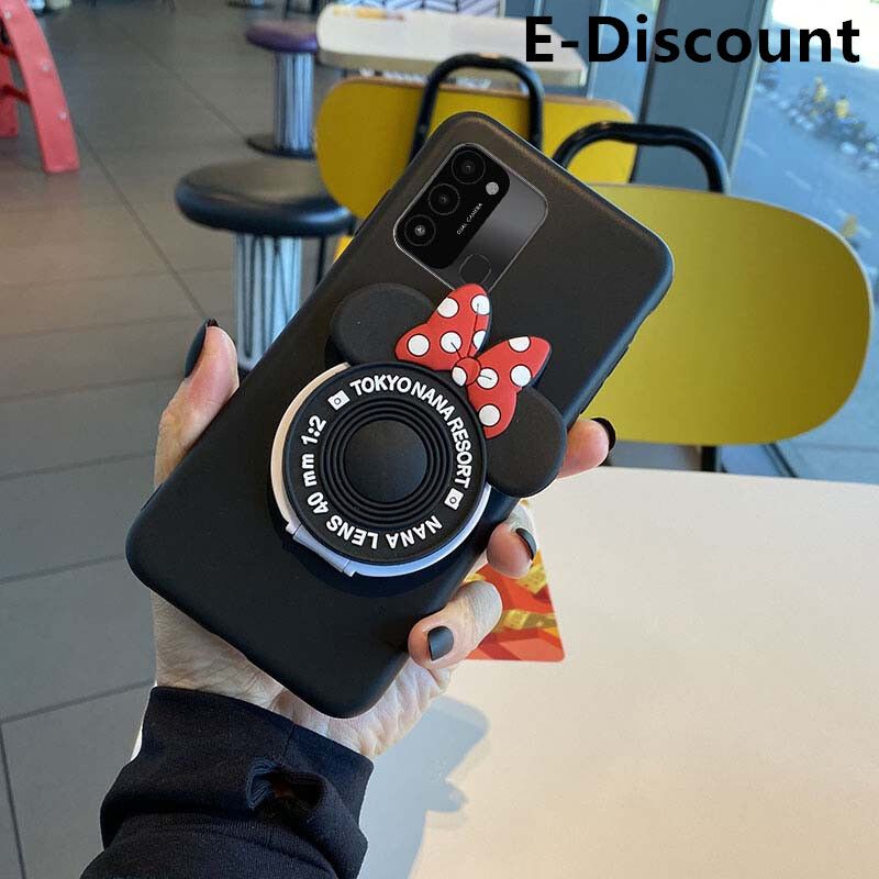 For Tecno Spark 8C Case Cute Cartoon Camera Stand Holder Silicone Soft Cases for Tecno Spark8C Makeup Mirror Phone Cover Back Cover