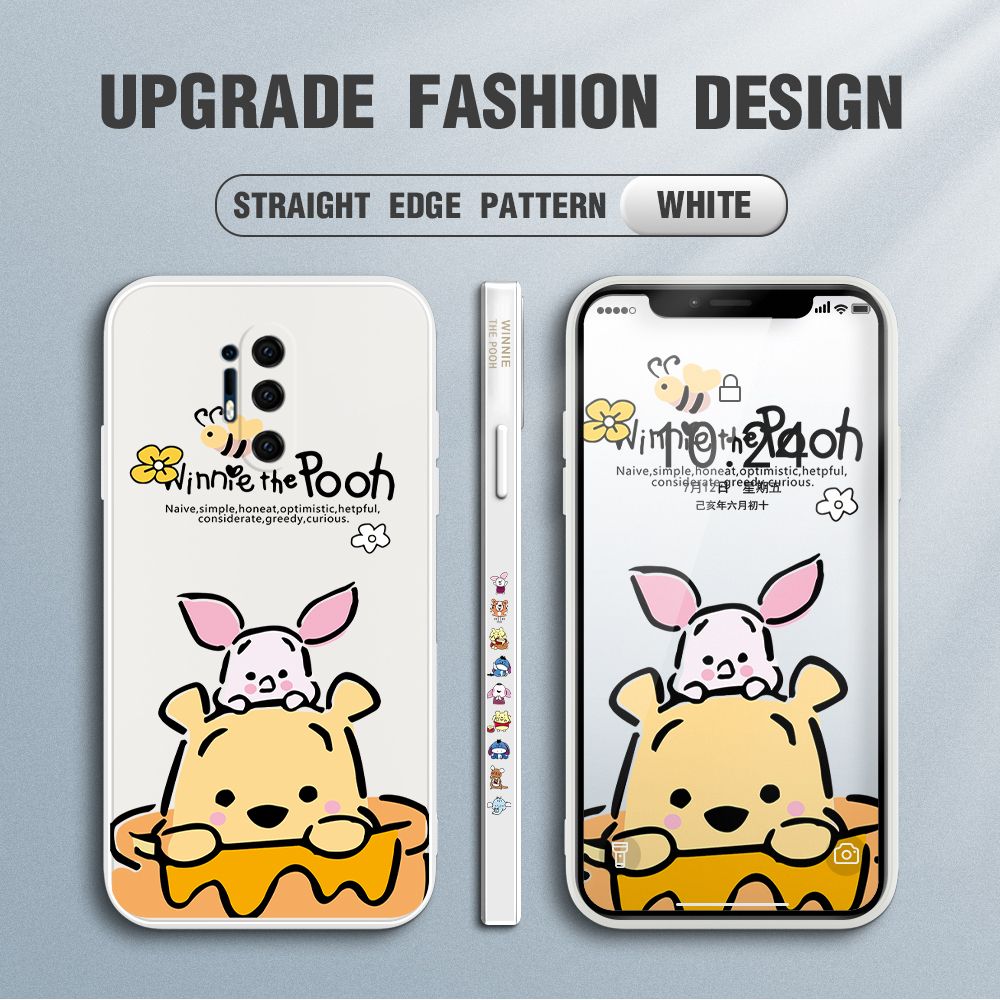 Jizetin for OnePlus 8 Pro Case Side Design Phone Cover Lovely Cartoon Pooh Bear Cover Square Edge Pattern Liquid Silicone Trend Case
