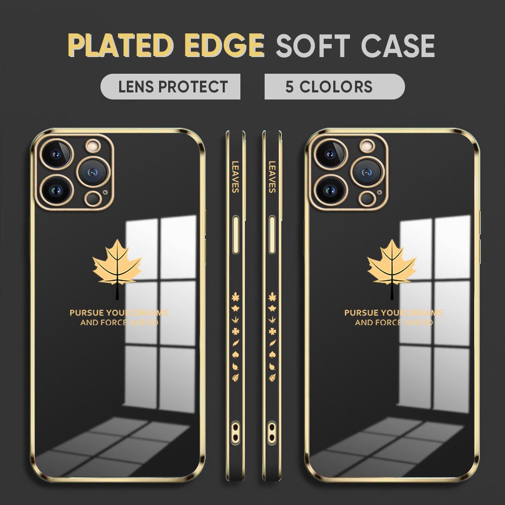 Luxury 6D Plating Case for iPhone 8 Phone Cases Maple Leaf Side Print Soft Silicone Square Back Cover