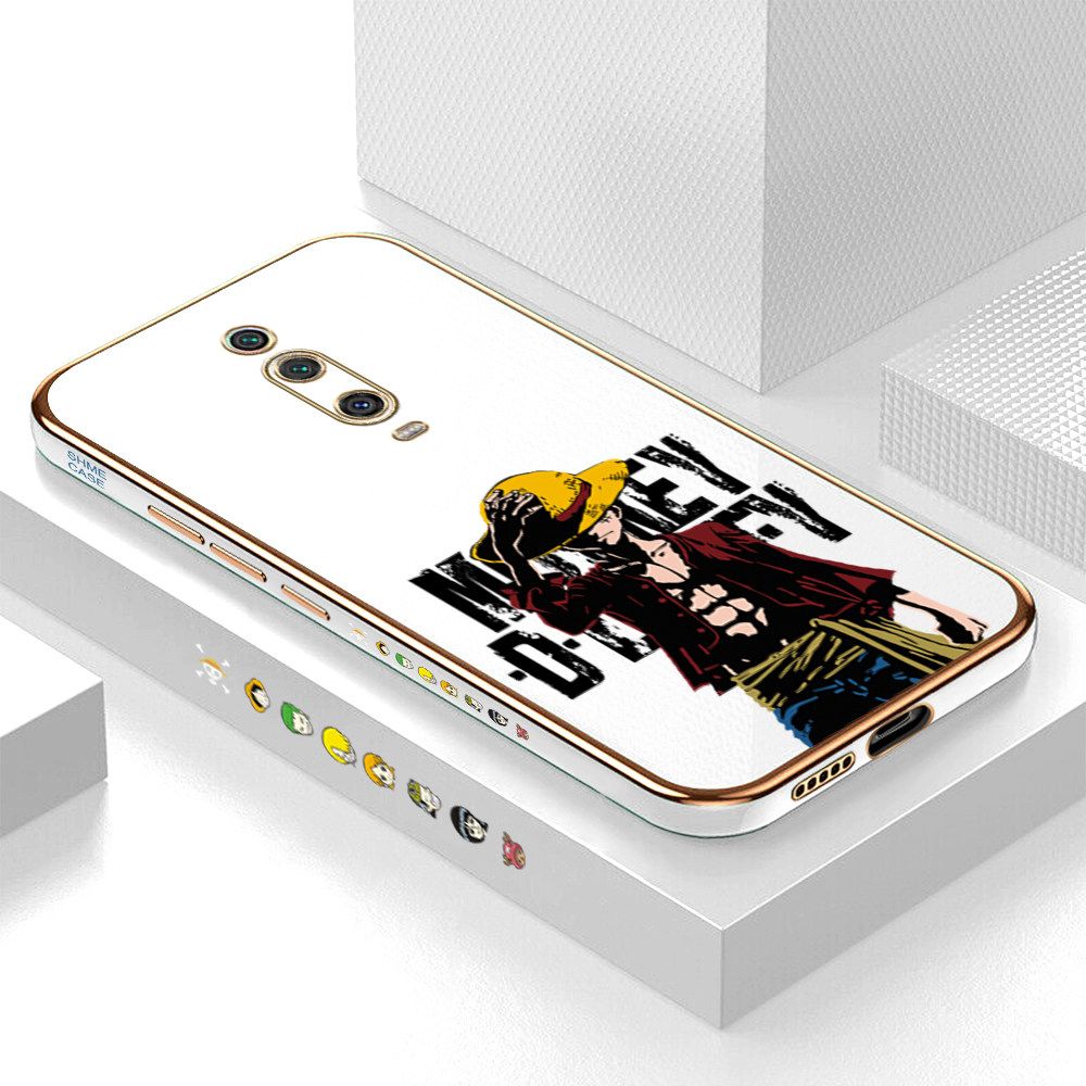 Luxury 6D Plating Case for Xiaomi 9T Anime Cartoon Cool Luffy Side Pattern Back Cover Soft Silicone Square Frame Shiny Bling Phone Cases + Free Lanyard
