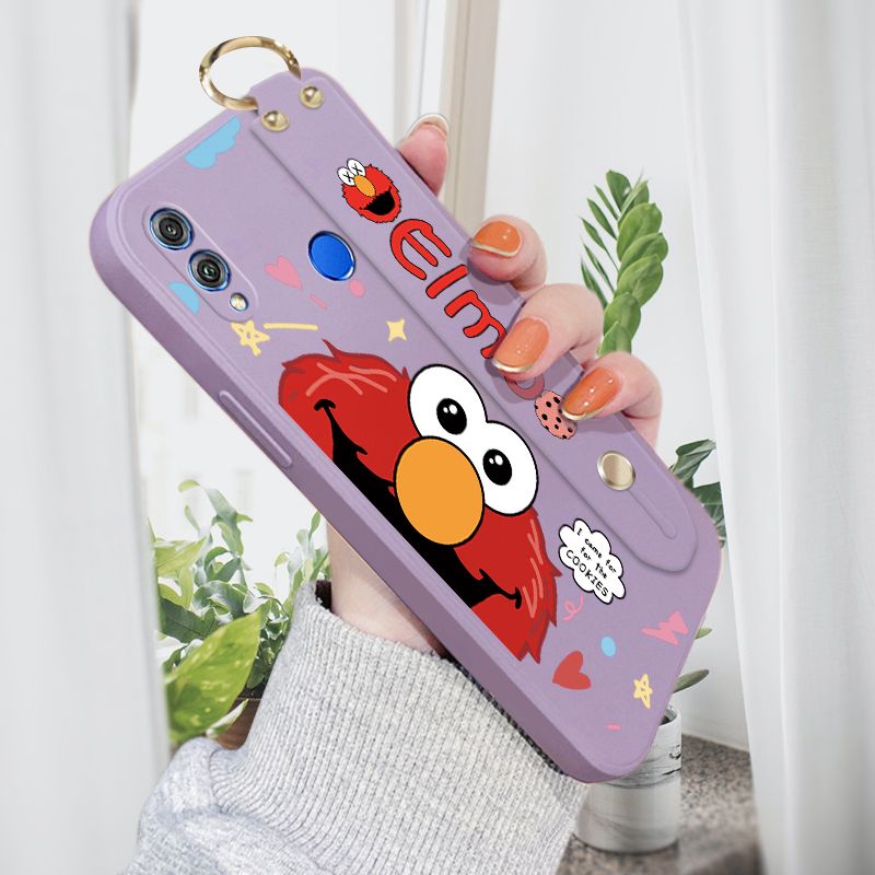 Jizetin for Honor 8X Wrist Strap Case Creative Cartoon Red Haired Monster Cover Ultra Thin Anti Fall Liquid Silicone Phone Case