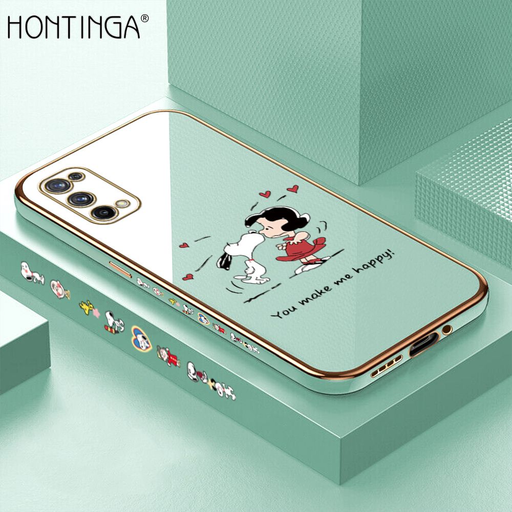 Hontinga for Realme X7 Case Luxury 6D Plating Happy Cartoon Puppy Side Pattern Soft Back Cover Silicone Square Phone Cases
