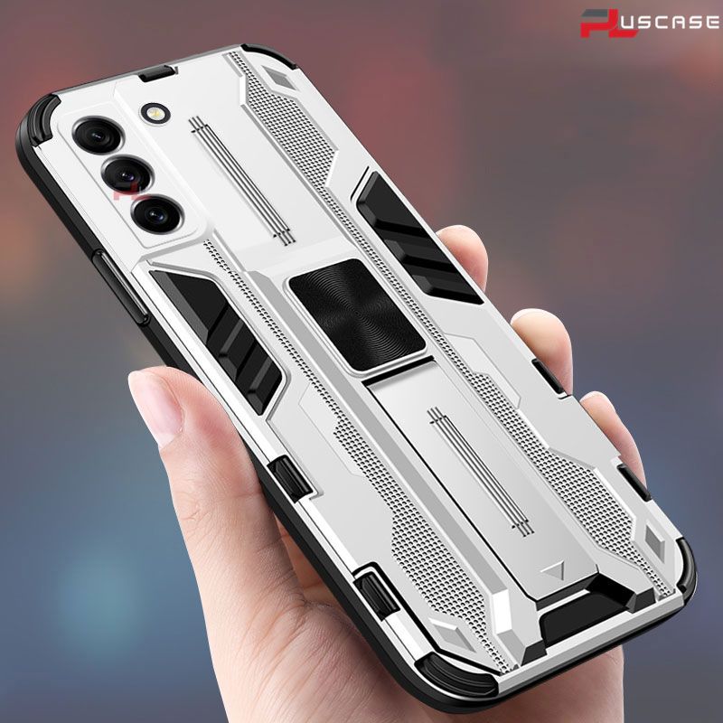 PlusCase for Samsung Galaxy S21 FE 5G Kickstand Phone Case Camera Lens Protector Hard Impact-Resistant Cover