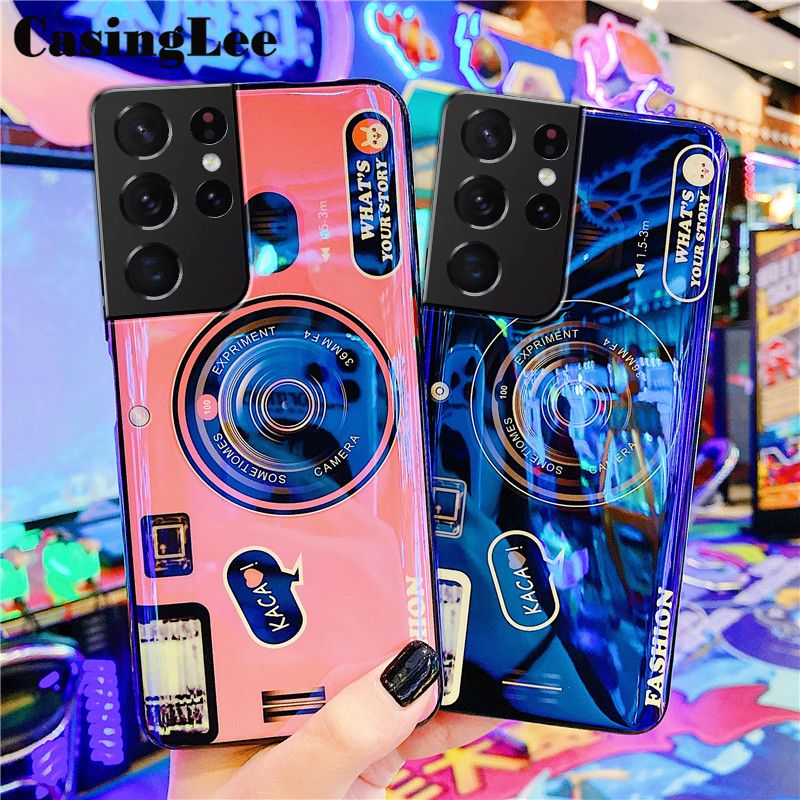 CasingLee For Samsung Galaxy S22 Ultra Case Shockproof Blu-ray Cute Camera Cartoon Design Silicone back Cover For Samsung S22 Ultra Phone Case Cover