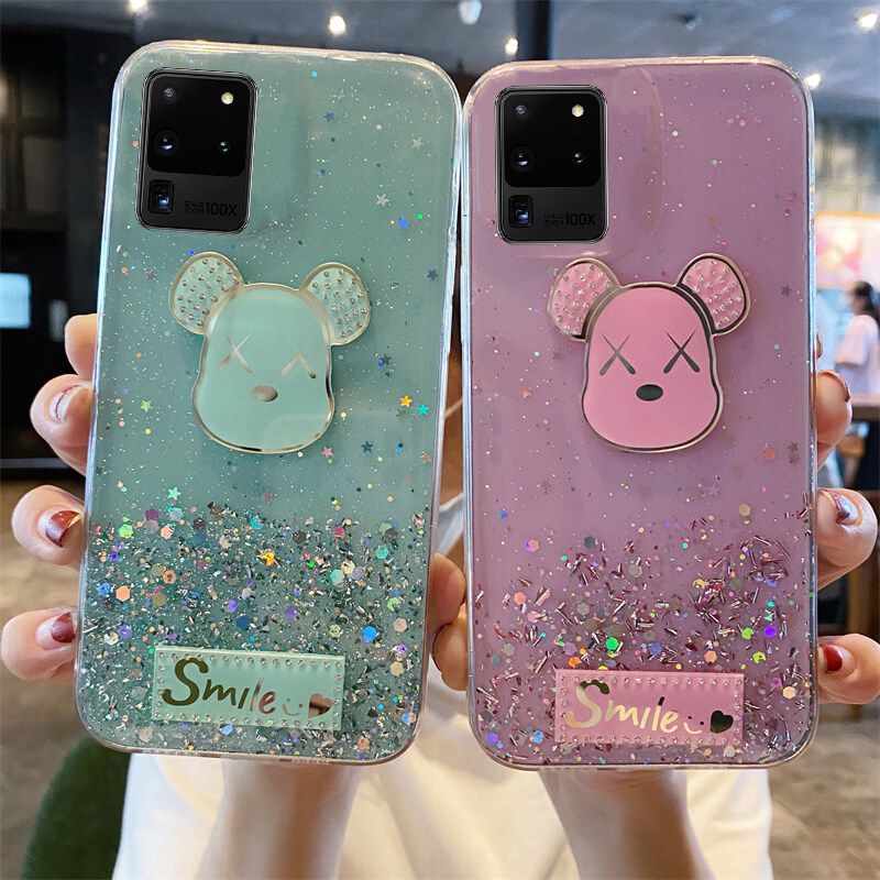 Phone case Samsung Galaxy S20 Ultra Shiny Ring Case Glitter Soft Transparent Gloomy Bear Cases For Samsung S20 Ultra Back Cover Stars Moon Girls