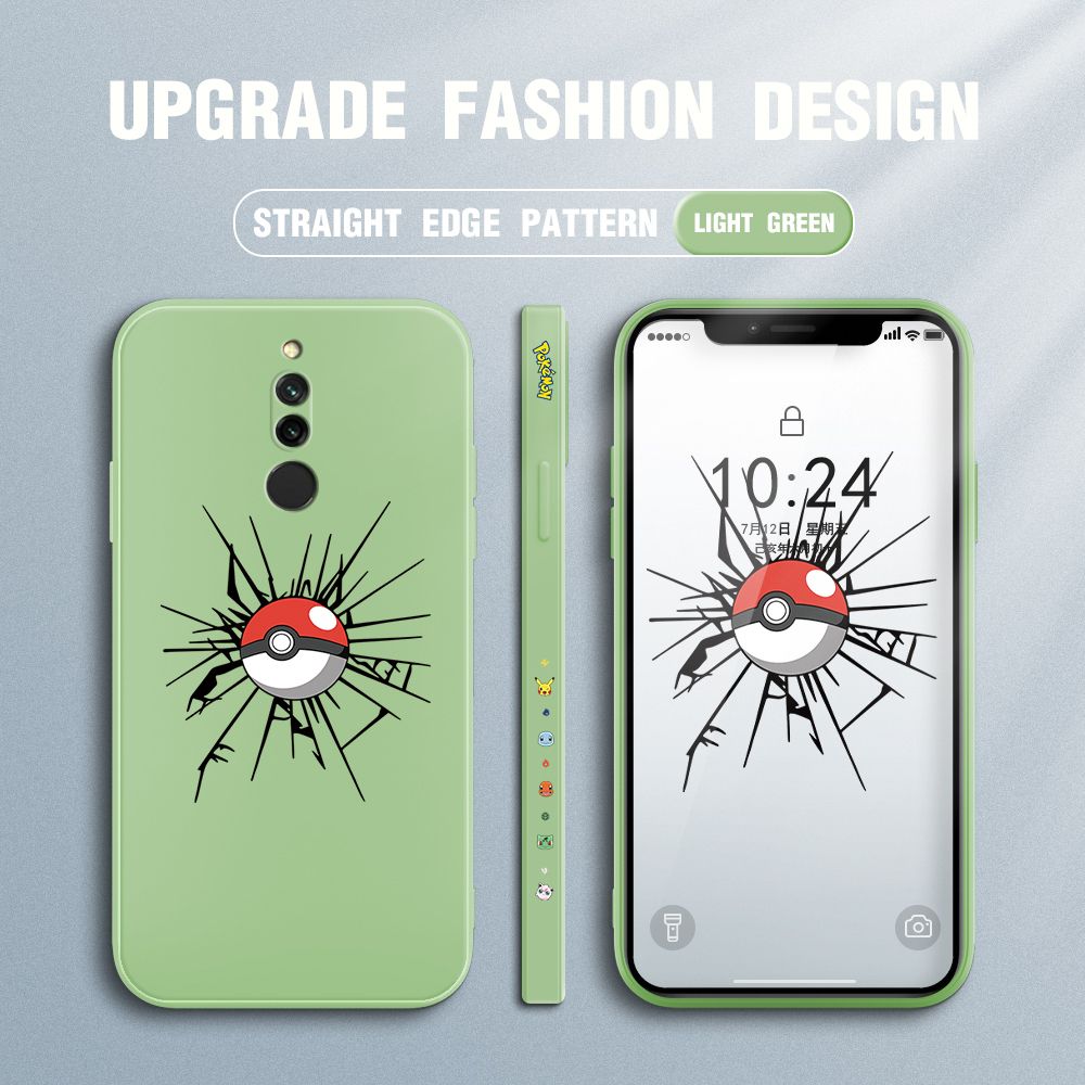 Jizetin for Xiaomi Redmi 8 Case Cartoon Pokémon Pocket Monster Design Side Design Phone Case Square Edge Pattern Liquid Silicone Cases Full Cover Camera Shockproof Protective Case