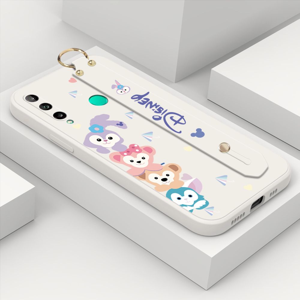 ZeroQiQi for Huawei Y7P Wrist Strap Case INS Cute Style Creative Cartoon Rabbit and Fox Cover Thin Square Edge Liquid Silicone Phone Case