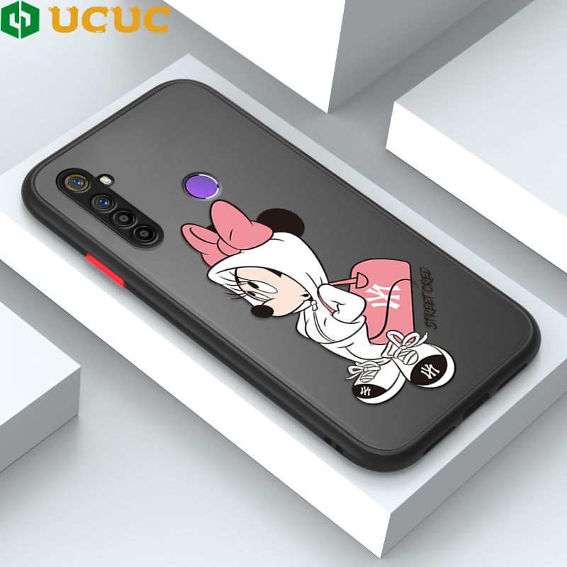 UCUC for Realme 5 5i 5S 6i Back Cover Satchel Minnie Frosted Transparent Hard Phone Case Thin Shockproof Full Cover Camera Protect Case
