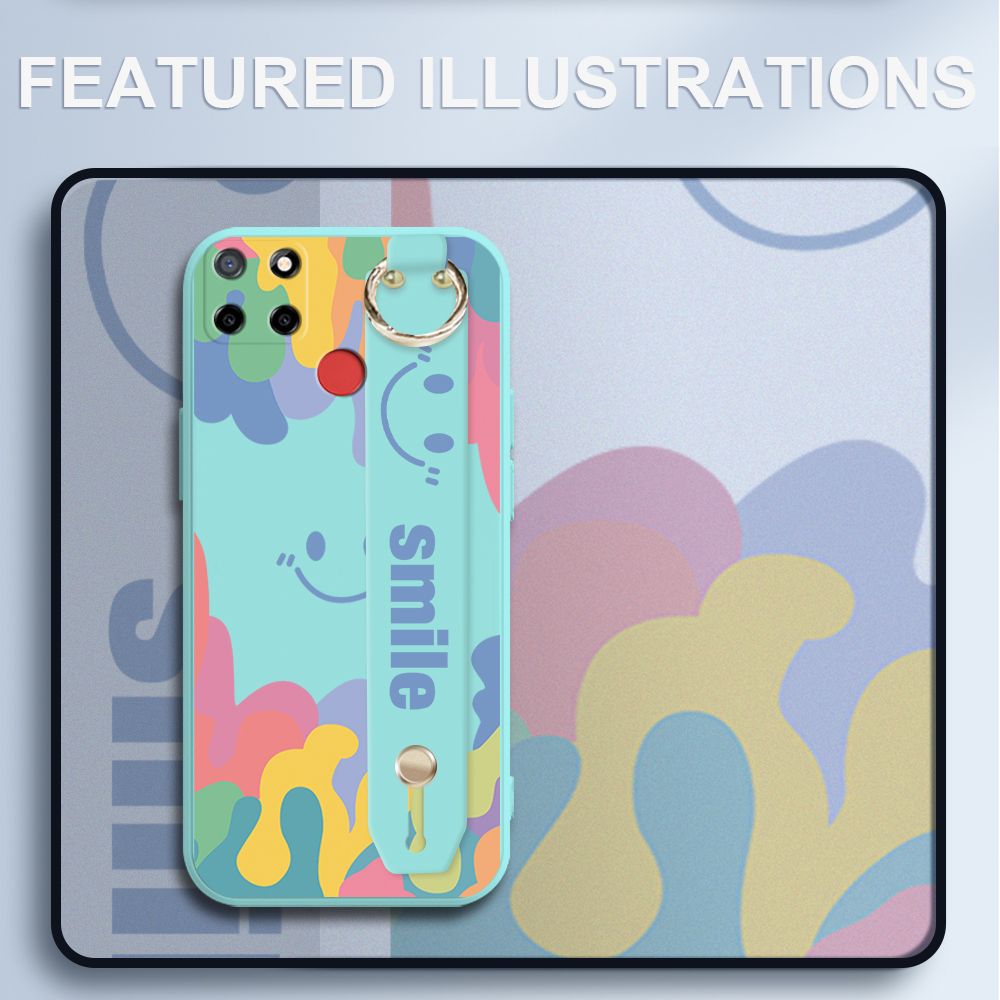 UCUC for Realme Narzo 30A Wrist Strap Case INS Style Soft Candy Color Splash Ink Cover Ultra Thin Anti Fall Liquid Silicone Phone Case