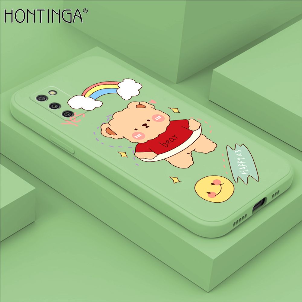 Hontinga for Samsung A02S Case Lovely Cartoon Bear Phone Case Phone Case Soft Square Edge Silicone Cases Full Lens Cover Shockproof Protection Cover