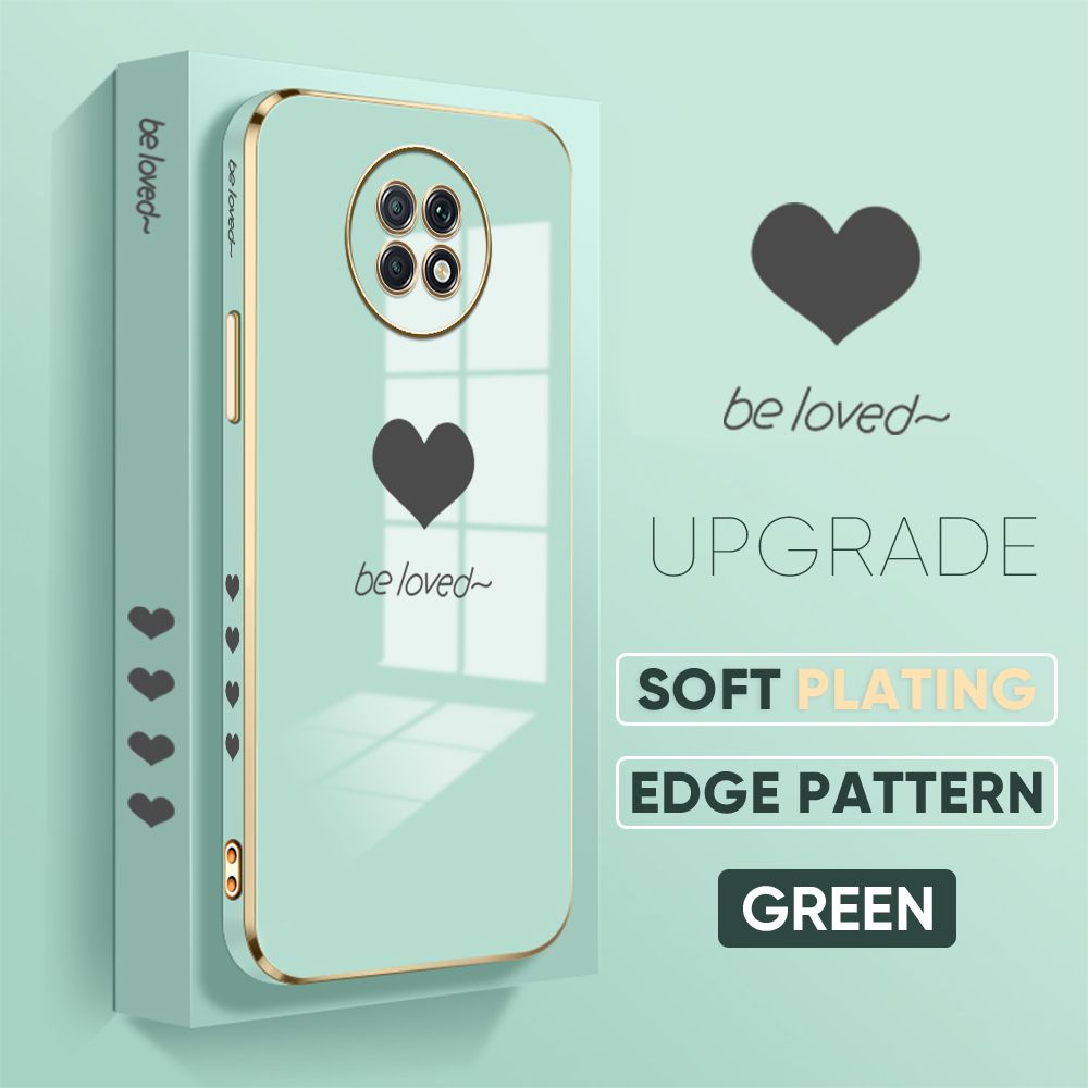 Jizetin (Free Lanyard) Redmi Note 9T Back Cover Back Cover Heart loved Luxury 6D Plating Case Side Pattern Soft Silicone Square Phone Cases