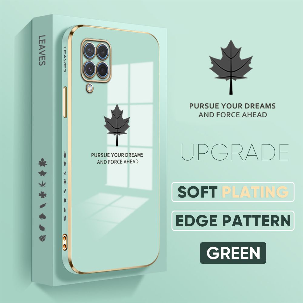 TA for Samsung Galaxy M62 F62 Back Cover + Free Lanyard Maple Leaf Luxury 6D Plating Case Side Pattern Soft Silicone Square Phone Cases