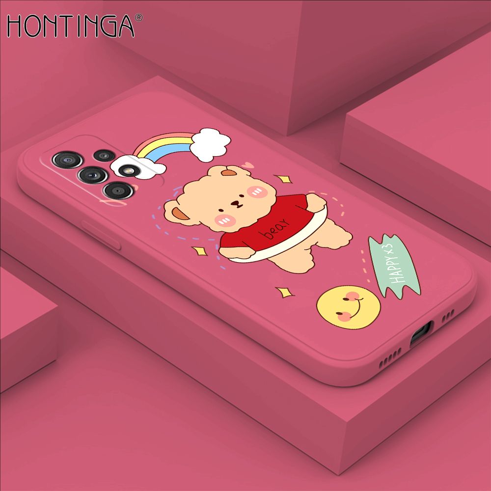 Hontinga for Samsung Galaxy A52 4G / 5G / A52S 5G Case Lovely Cartoon Bear Phone Case Phone Case Soft Square Edge Silicone Cases Full Lens Cover Shockproof Protection Cover