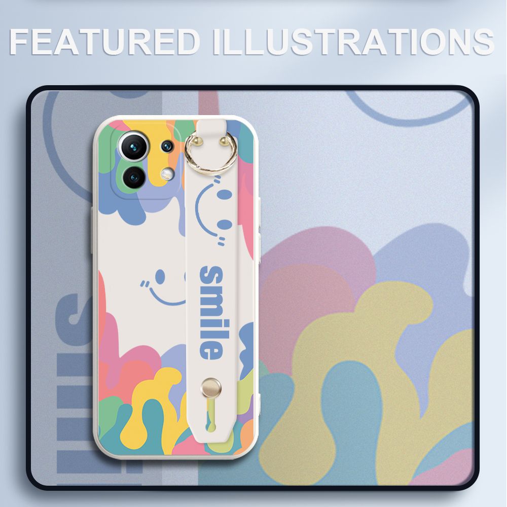 UCUC for Xiaomi Mi 11 Wrist Strap Case INS Style Soft Candy Color Splash Ink Cover Ultra Thin Anti Fall Liquid Silicone Phone Case