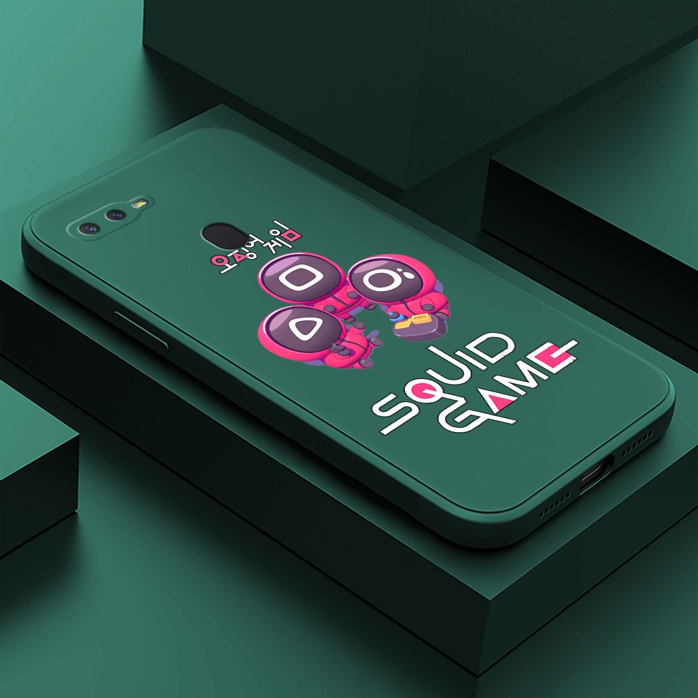 ZeroQiQi for OPPO F9 Case Cute Cartoon Cute Squid Character Phone Cover Square Liquid Silicone Shockproof Phone Protective Case