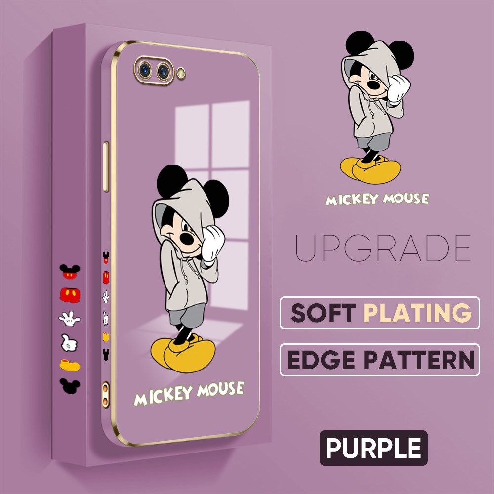 TA for OPPO A12E / A3S / Realme C1 Back Cover + Free Lanyard Handsome Mouse Luxury 6D Plating Case Side Pattern Soft Silicone Square Phone Cases