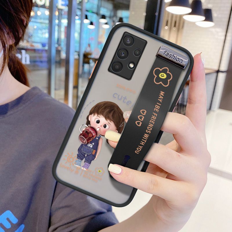 UCUC for Samsung Galaxy A32 Wrist Strap Case Girl Drinking Cola Wristband Printing Cover Shockproof Ultra Thin Phone Case