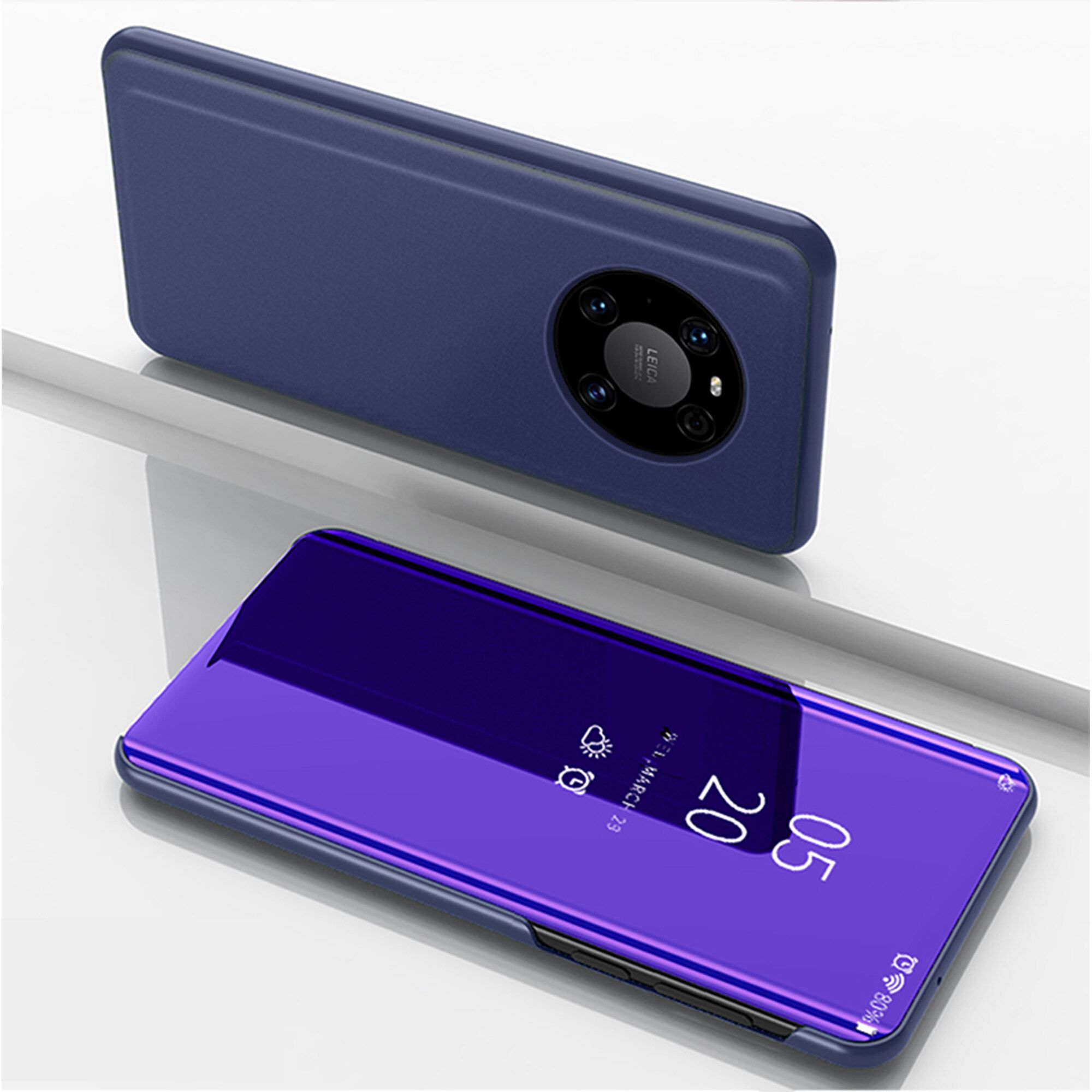 For Huawei Mate 40 Pro Mirror Plating Hard PC -PU Leather Translucent Standing View Case Cover
