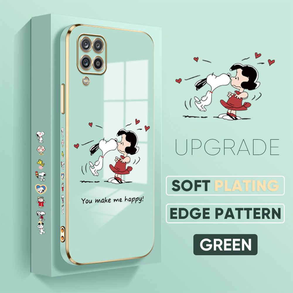 TA for Samsung Galaxy A12 / A12 5G / M12 Back Cover + Free Lanyard Happy Puppy Luxury 6D Plating Case Side Pattern Soft Silicone Square Phone Cases