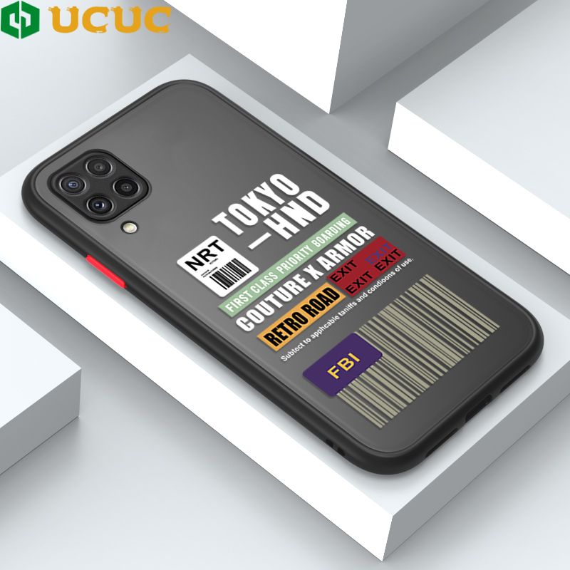 UCUC for Samsung Galaxy A22 M22 Back Cover FBI Sticker Frosted Transparent Hard Phone Case Thin Shockproof Full Cover Camera Protect Case
