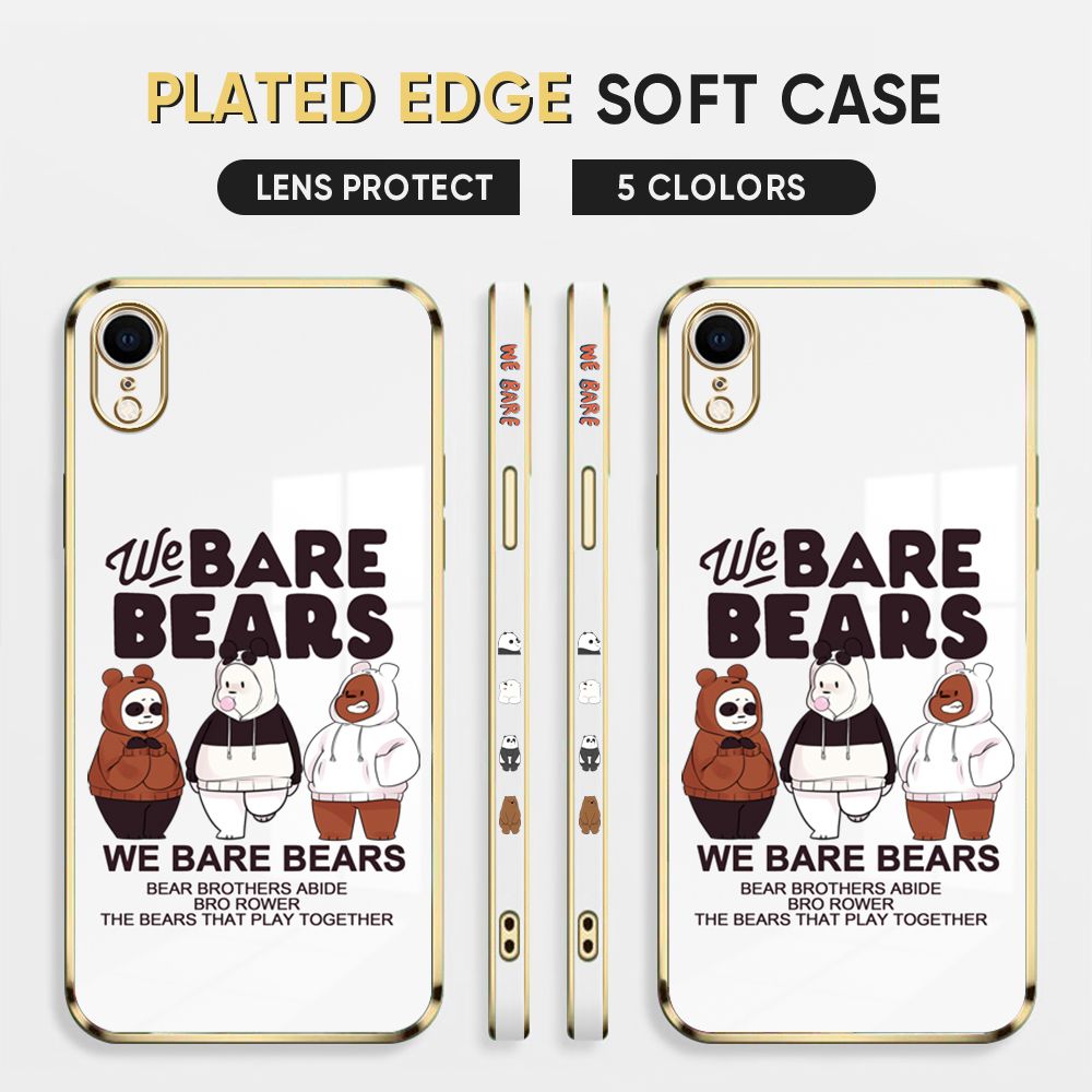 Luxury 6D Plating Case for iPhone XR Phone Cases Cute Cartoon Anime Bears Side Print Soft Silicone Square Back Cover