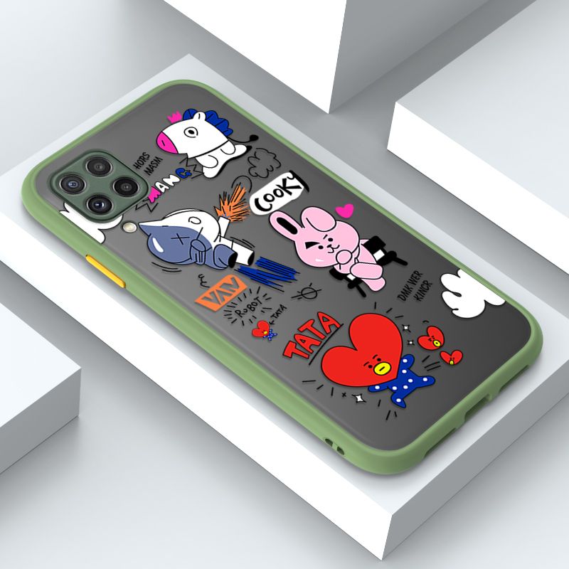 Jizetin for Samsung A22 Cover BTS Animation Image Soft Edge Frosted Transparent Phone Case