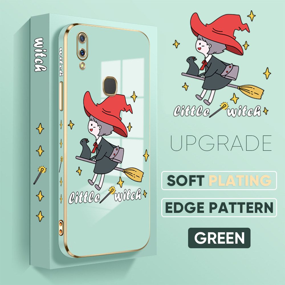 TA for Vivo Y85 V9 Z1 Z1i Back Cover + Free Lanyard Flying Witch for Girls Luxury 6D Plating Case Side Pattern Soft Silicone Square Phone Cases