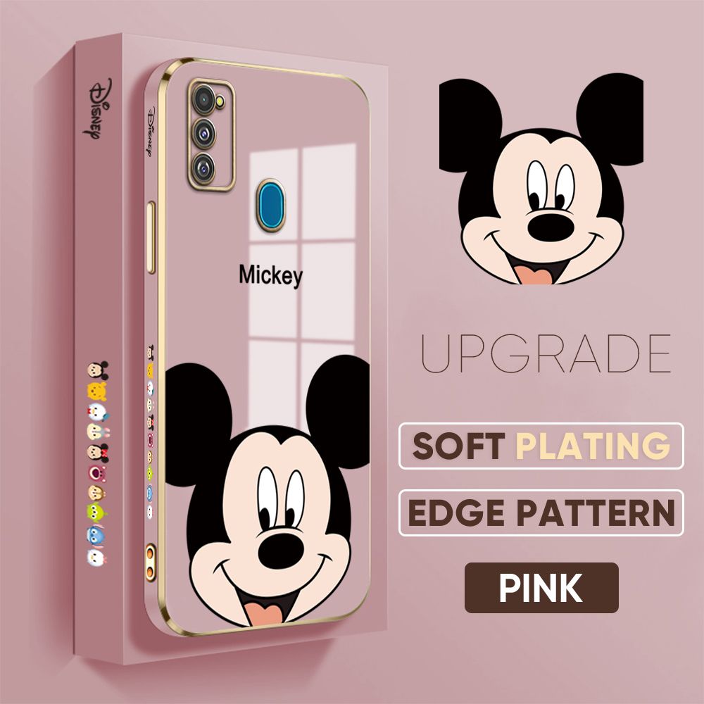 Jizetin (Free Lanyard) Samsung M21 / M30S Cover Lovely Mouse Luxury 6D Plating Soft Casing Silicone Square Frame Phone Case Shiny Bling Back Cover
