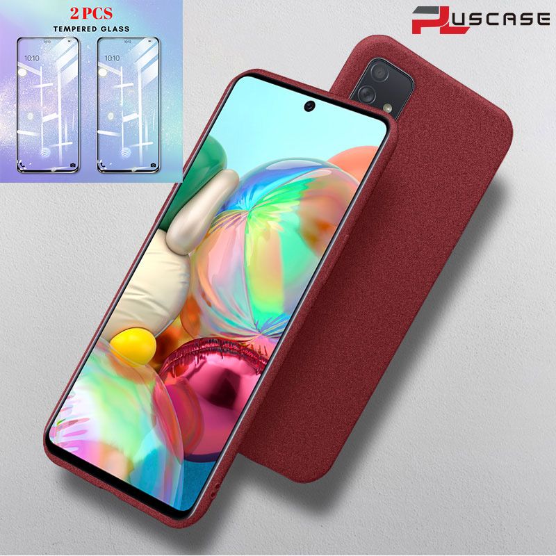(2Pcs Free Tempered Glass) Pluscase for Samsung Galaxy A71 Soft Sandstone Case Quicksand Back Cover and Screen Protector Film