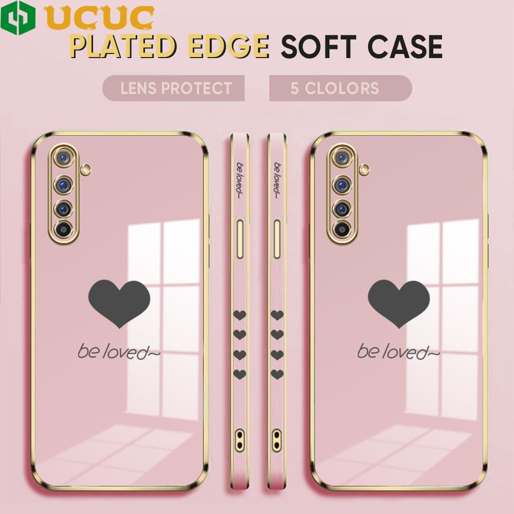 UCUC for Realme 6 Pro Back Cover + Free Lanyard Lover Heart Luxury 6D Plating Case Side Pattern Soft Silicone Square Phone Cases