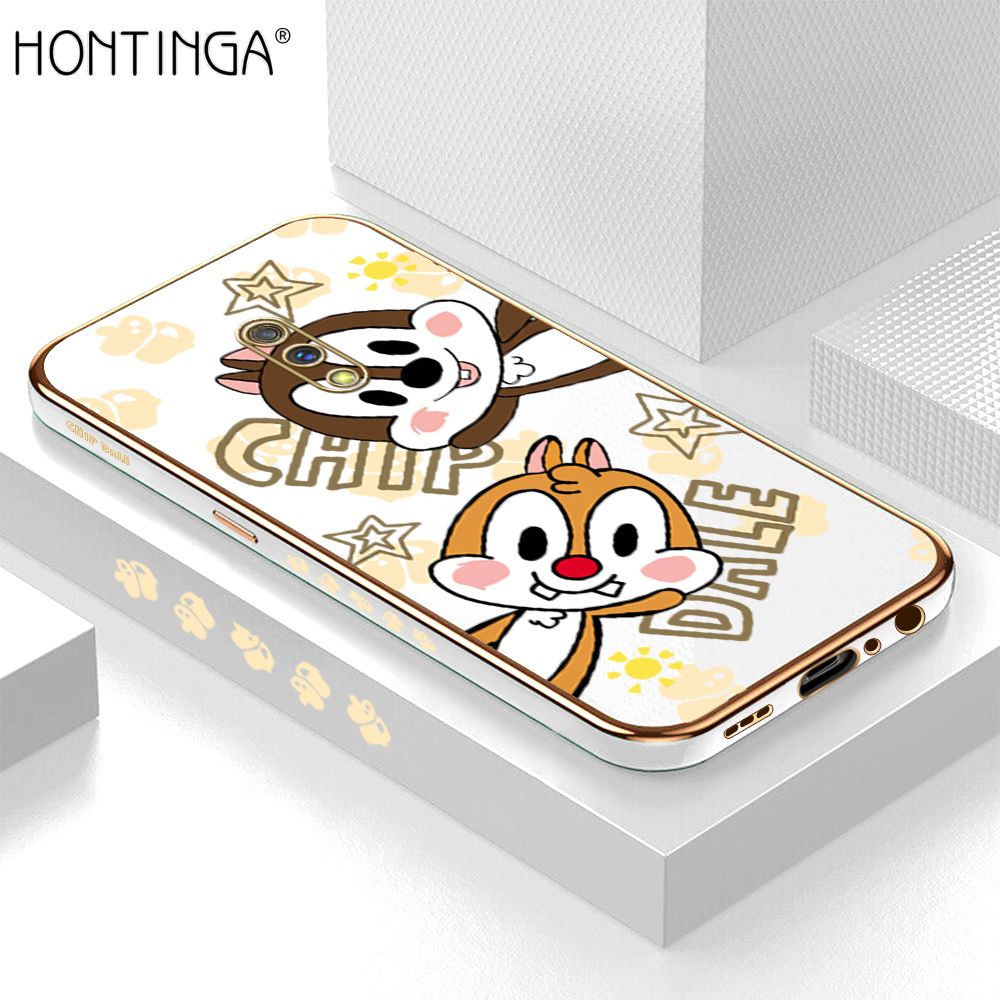Hontinga for Realme X OPPO K3 Back Cover + Free Lanyard Luxury 6D Plating Cute Cartoon Rat Side Pattern Case Soft Silicone Square Phone Cases