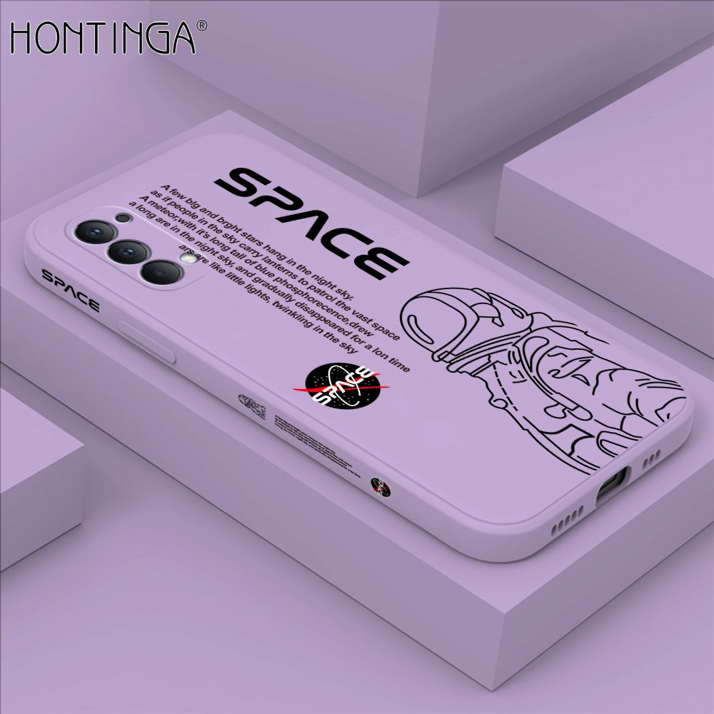 Hontinga for OPPO Reno4 Back Cover Cool Astronaut Pattern Case Soft Square Edge Liquid Silicone Phone Cases