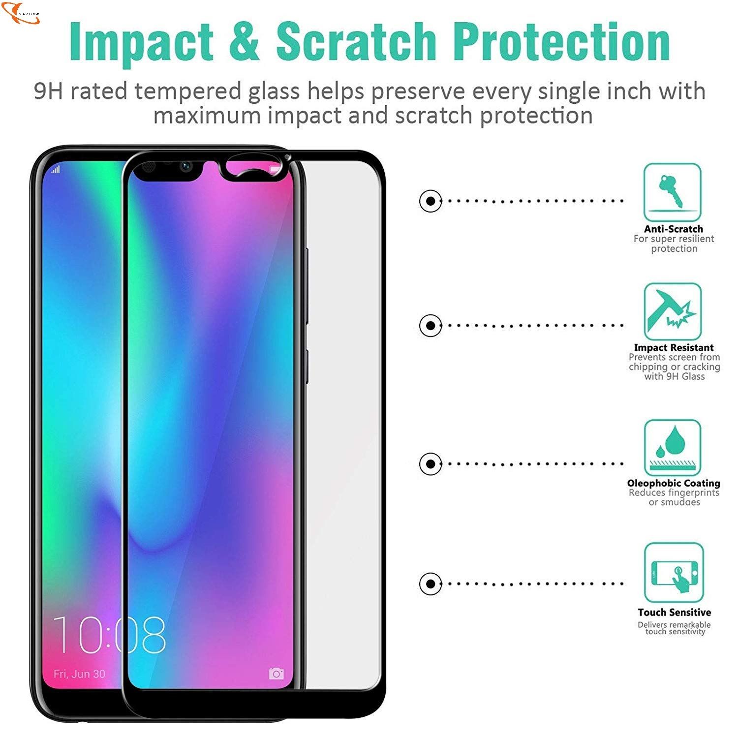 Huawei Honor 9n Tempered  Glass Screen Protector Gorilla Transparent. 6D/9D/11D-Black