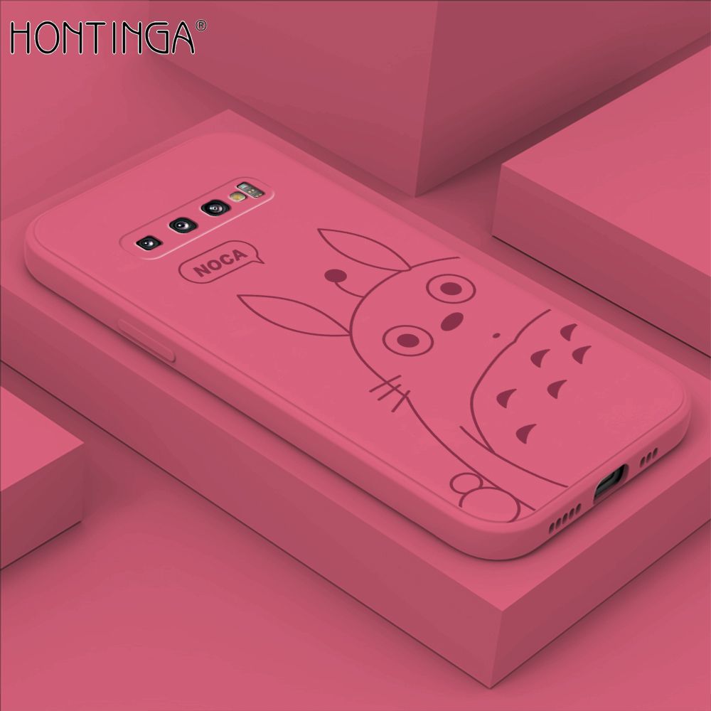 Hontinga for Samsung S10 Case Cartoon Cute Totoro Pattern Back Cover Soft Square Edge Liquid Silicone Phone Cases