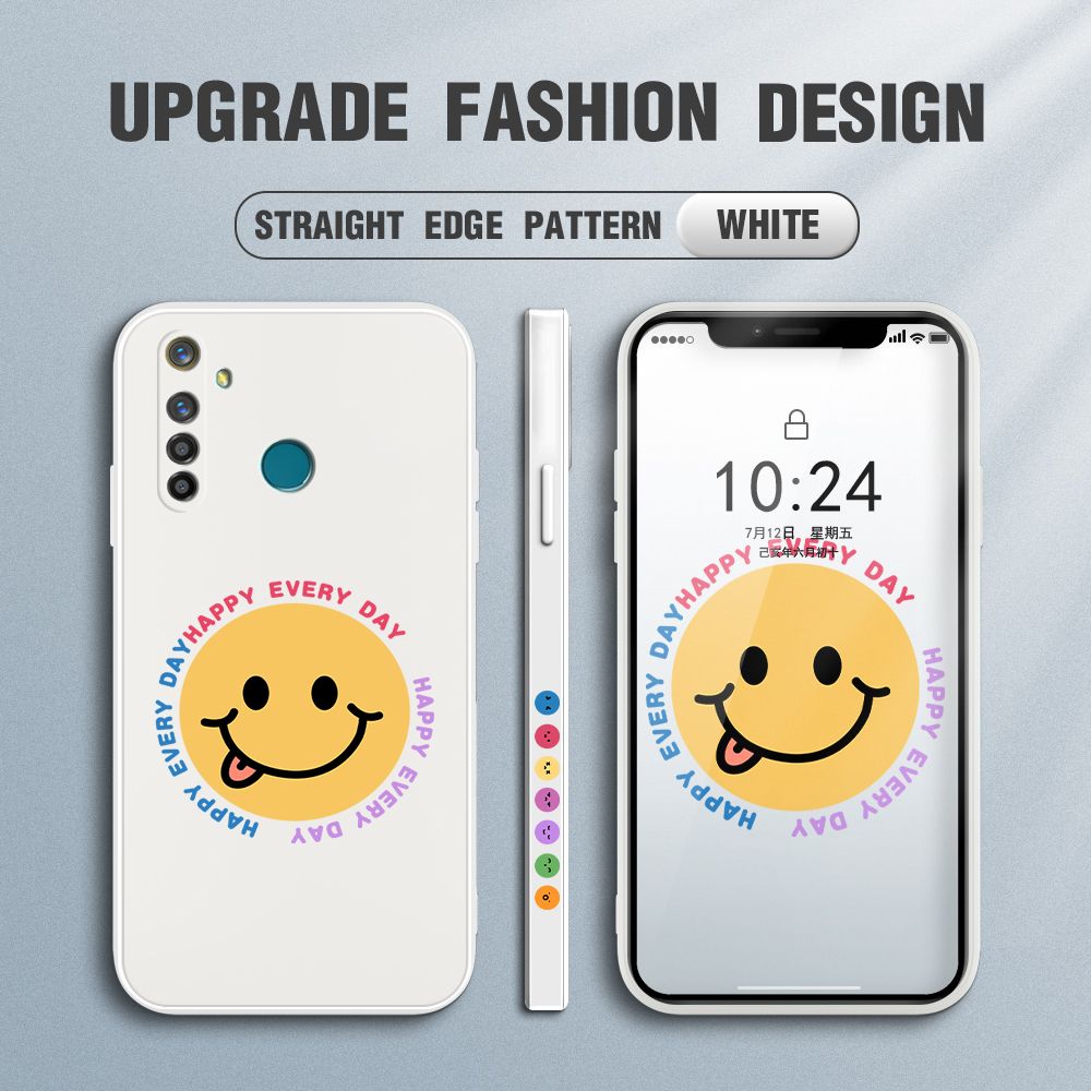FHKL for Realme 5 Pro Back Cover Cartoon Smile Side design Soft Case Multicolor Liquid Silicone Phone Cases