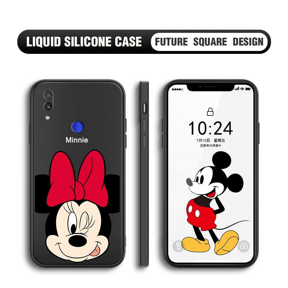 BILI for Redmi Note7 / Note 7 Pro Back Cover Big Head Minnie Multicolor Liquid Silicone Phone Case Soft Square Lens Protection Phone Cases
