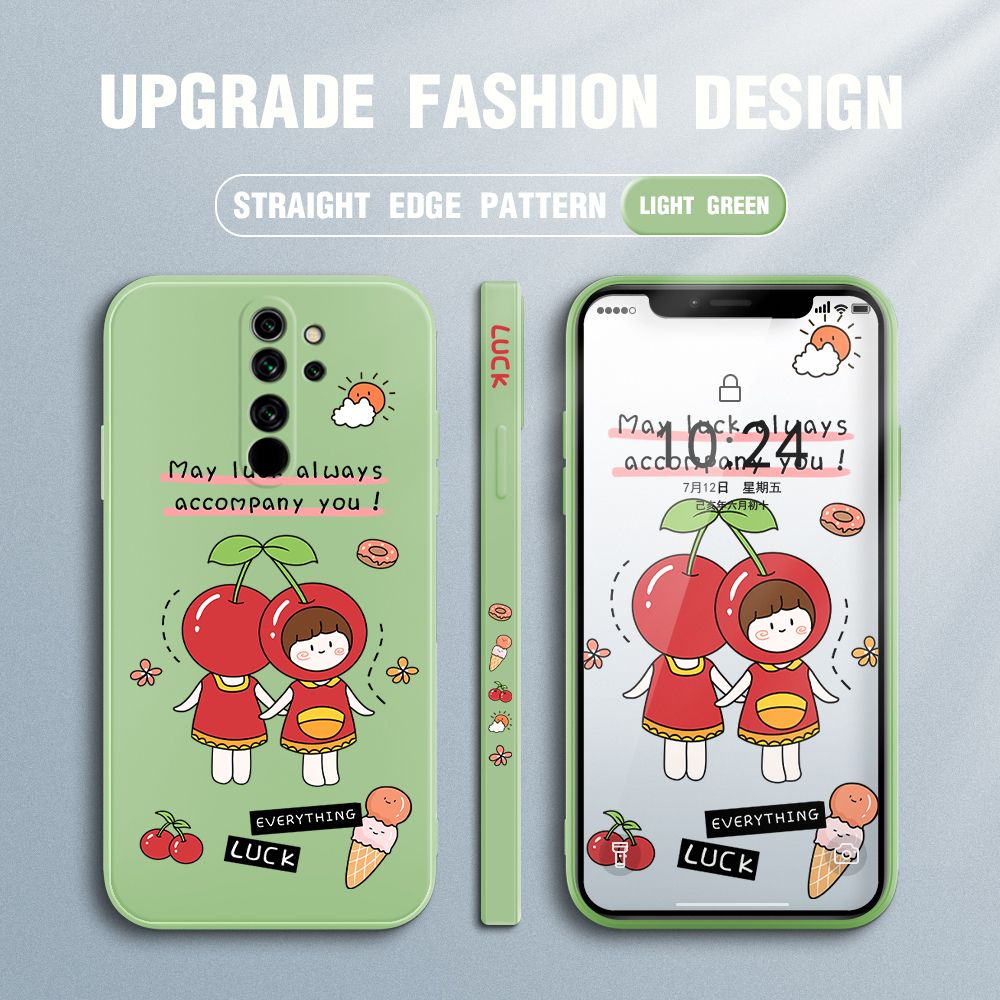 Jizetin for Xiaomi Redmi Note 8 Pro Case Fashion Cherry Girl Design Side Design Phone Case Square Edge Pattern Liquid Silicone Cases Full Cover Camera Shockproof Protective Case