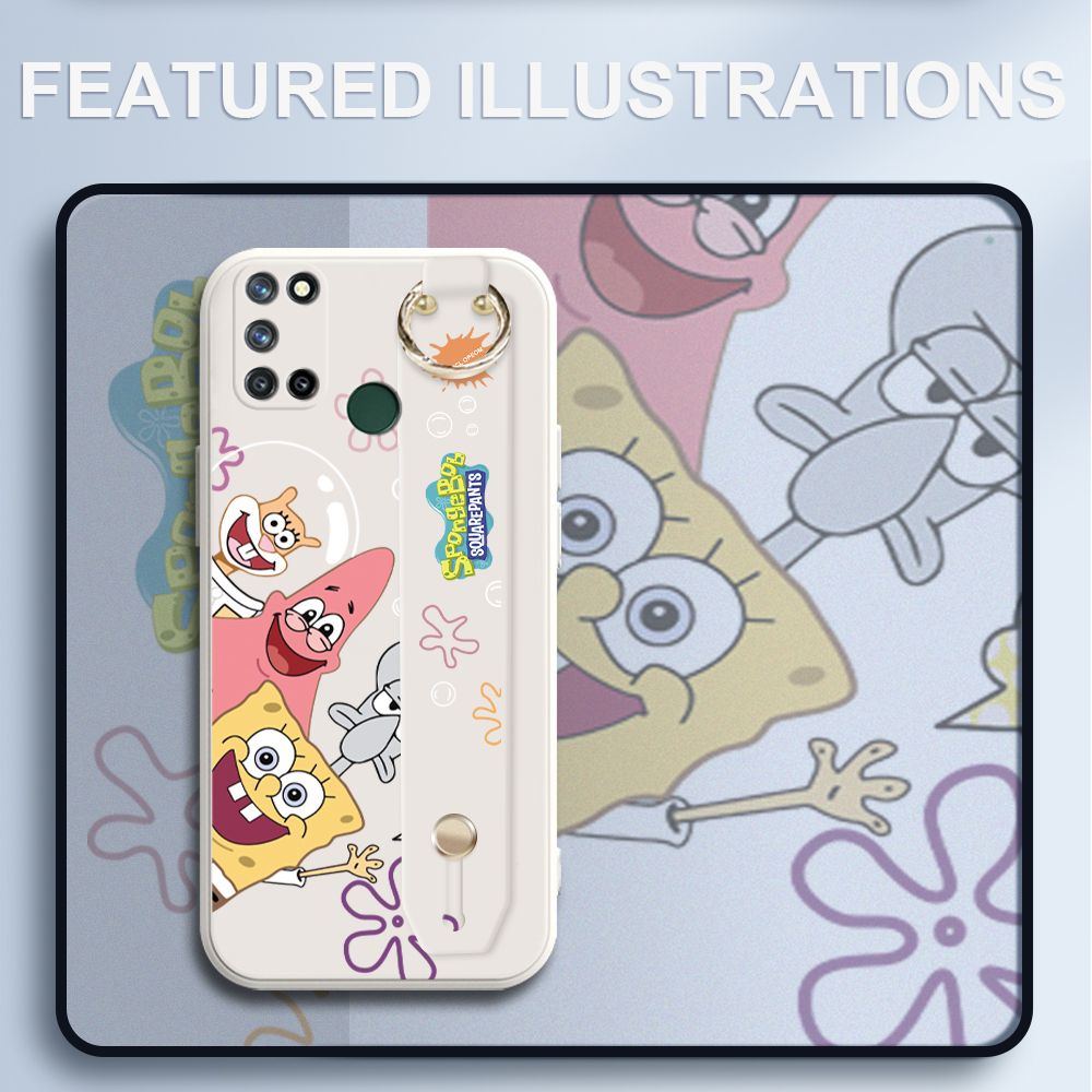 UCUC for Realme 7I Wrist Strap Case Funny Cartoon Sea Creatures Cover Ultra Thin Anti Fall Liquid Silicone Phone Case