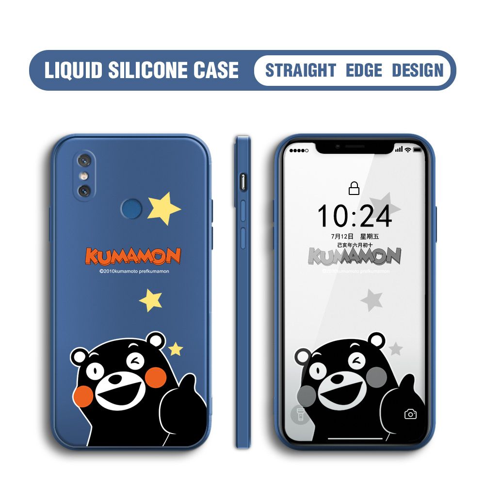 BILI for Xiaomi 8 Back Cover Black Bear Multicolor Liquid Silicone Phone Case Soft Square Lens Protection Phone Cases