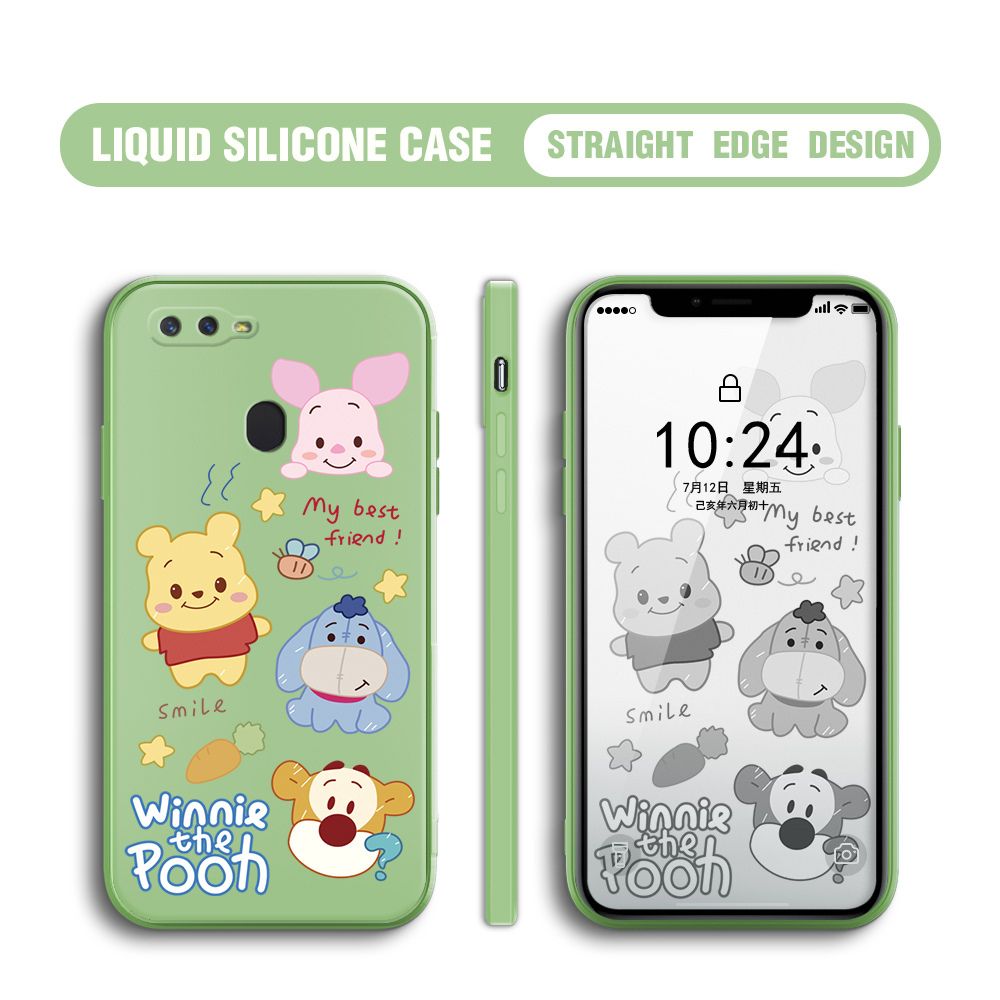 BILI for OPPO F9 / F9 Pro / Realme U1 / A7X Back Cover Cute Winne Friends Multicolor Liquid Silicone Phone Case Soft Square Lens Protection Phone Cases
