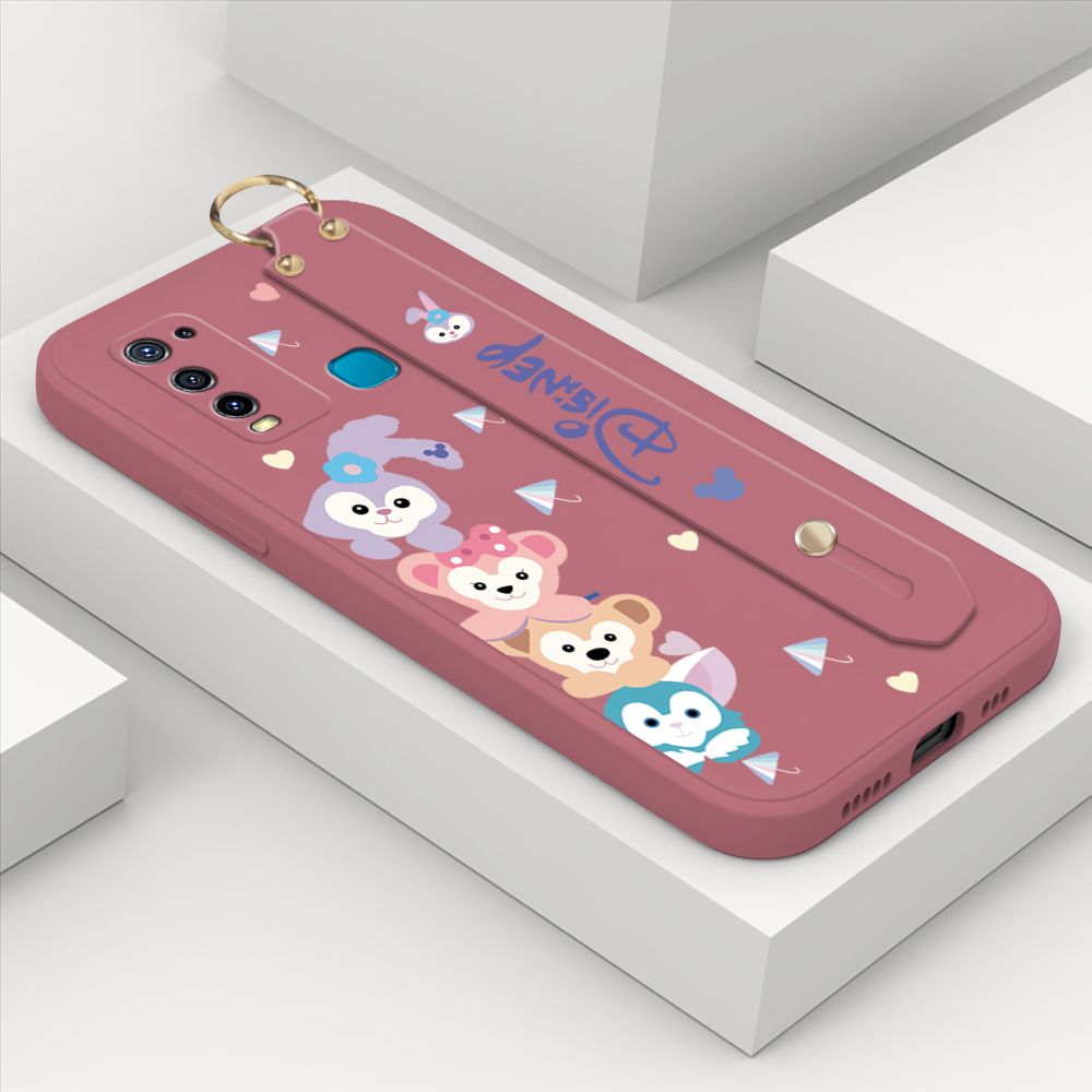 ZeroQiQi for Vivo Y30i Wrist Strap Case INS Cute Style Creative Cartoon Rabbit and Fox Cover Thin Square Edge Liquid Silicone Phone Case