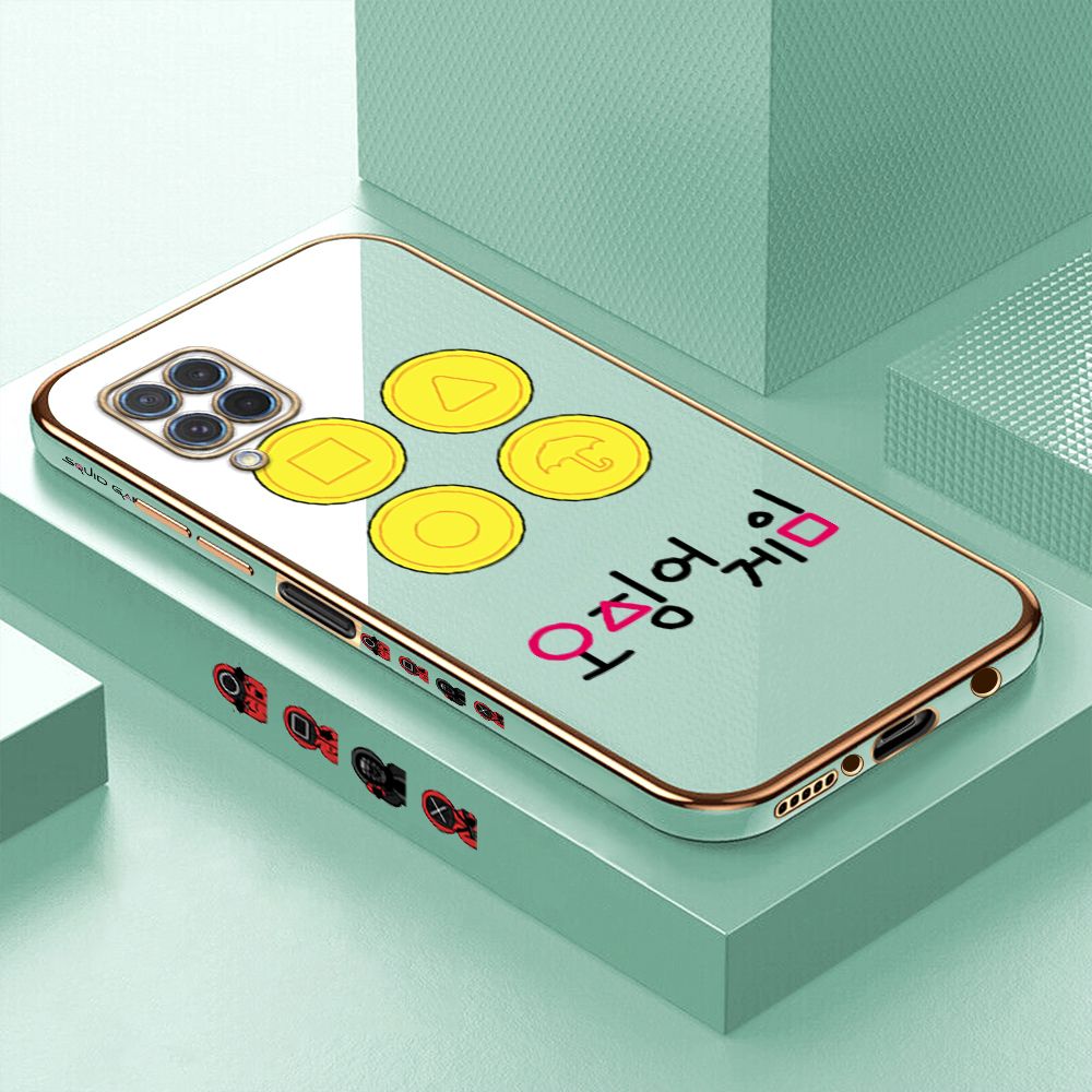 Luxury 6D Plating Case for Samsung M62 F62 Popular Games Side Pattern Back Cover Soft Silicone Square Phone Cases + Free Lanyard