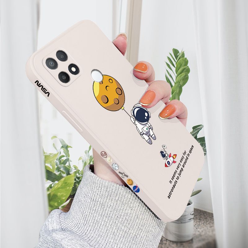 AMORVOR for OPPO A15 A15S Back Cover Cartoon Astronautn Side design Soft Case Liquid Silicone Phone Cases