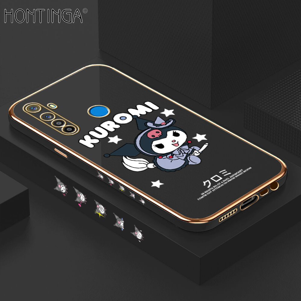 Hontinga for Realme 5 5I 5S 6I Case Luxury 6D Plating Cartoon Little Witch Side Pattern Soft Back Cover Silicone Square Phone Cases