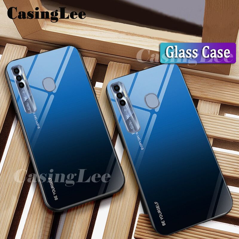 Casinglee For Tecno Spark 7 Pro case Gradient Tempered Glass Protector Back cover for Tecno Spark7 Pro Phone Cases For girls and Boys