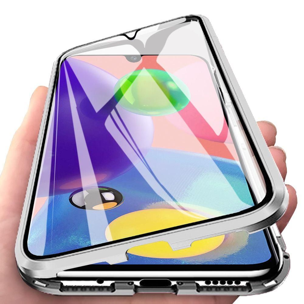 For Samsung Galaxy A70S Casing 360° Full Body Transparent Tempered Glass with Magnetic Adsorption Metal Bumper Case Cover