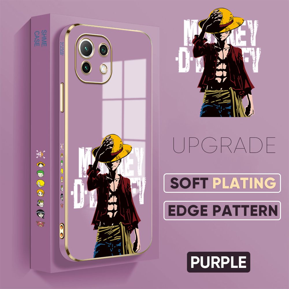 TA for Xiaomi 11 Back Cover + Free Lanyard Handsome Luffy Luxury 6D Plating Case Side Pattern Soft Silicone Square Phone Cases